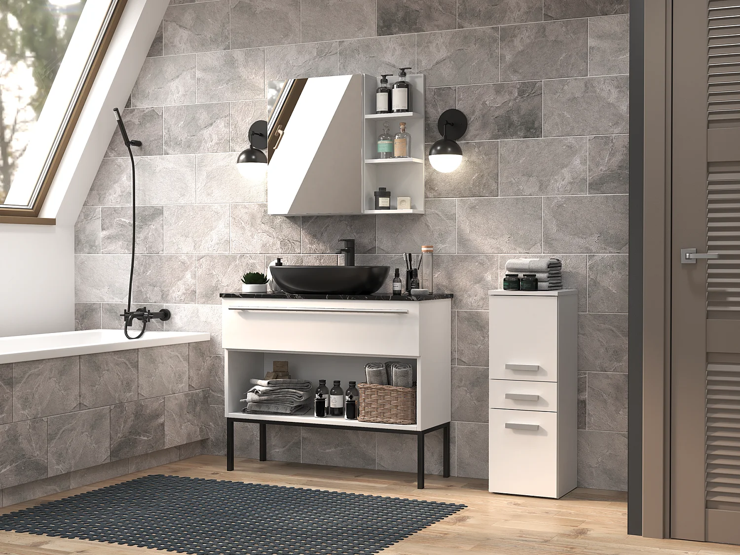 Meuble de salle de bain, Blanc Mat, 85 x 30 x 30 cm