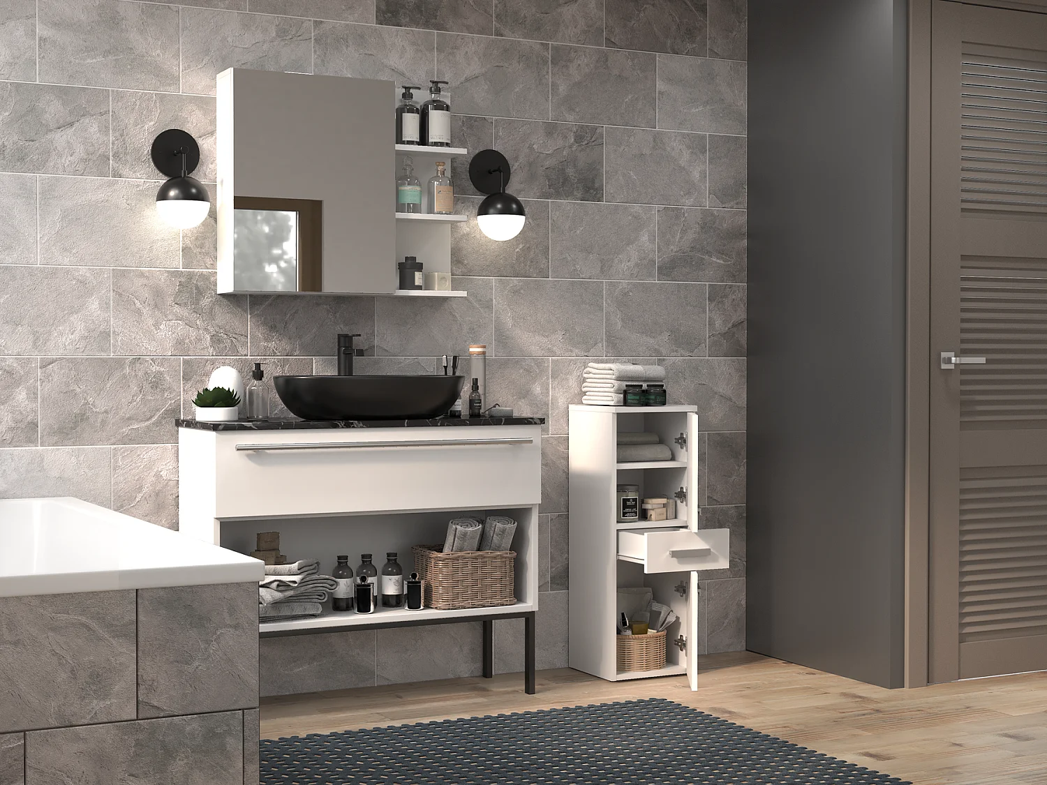 Meuble de salle de bain, Blanc Mat, 85 x 30 x 30 cm