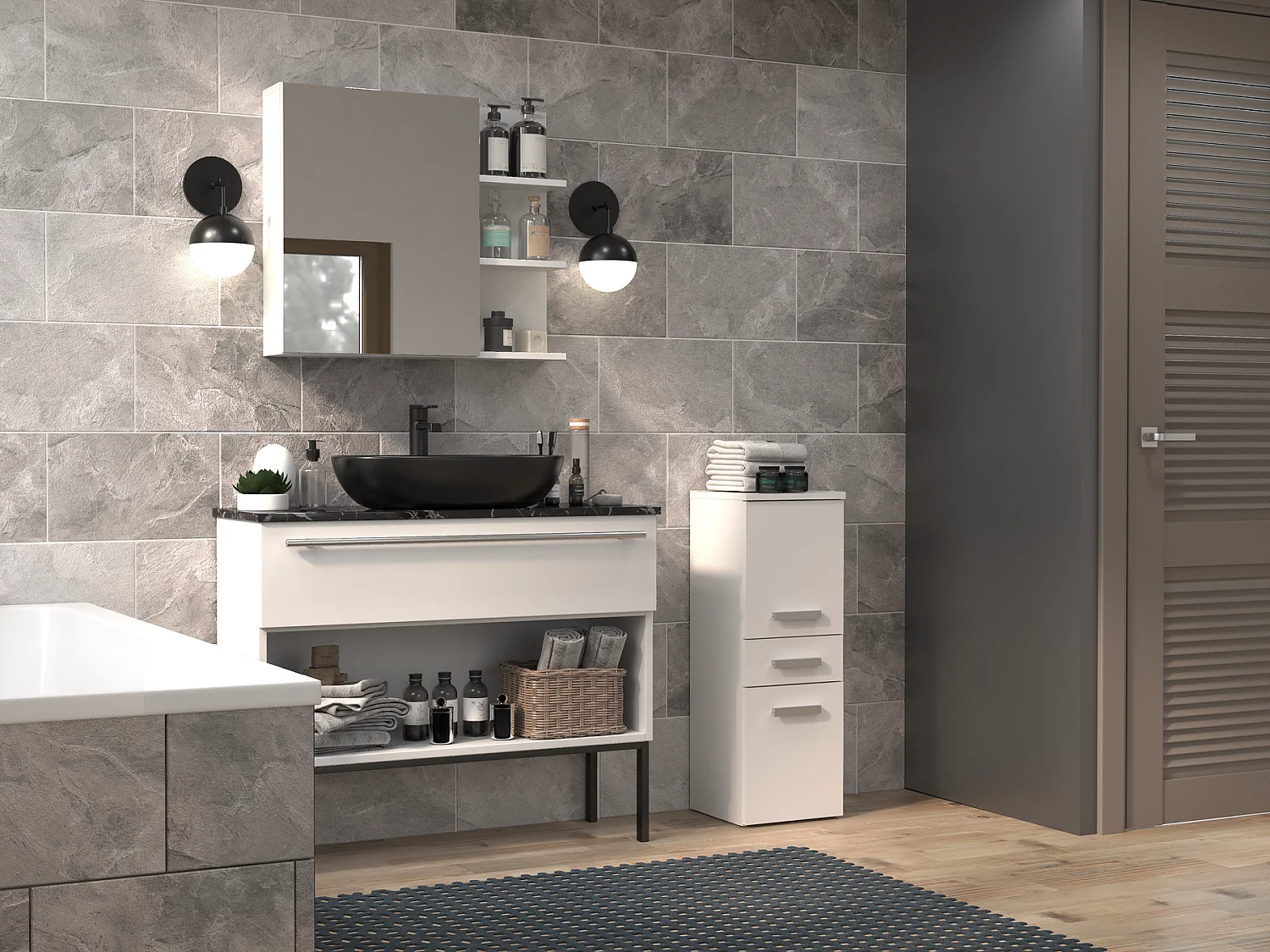 Meuble de salle de bain, Blanc Mat, 85 x 30 x 30 cm