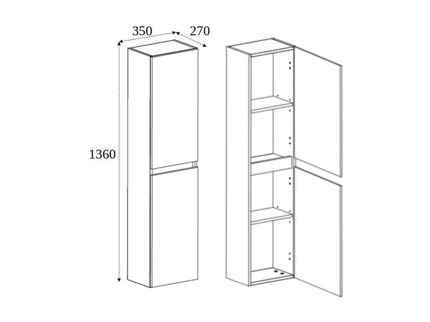 Meuble de salle de bain, Couleur: Chêne Foncé, 35 x 136 x 27 cm