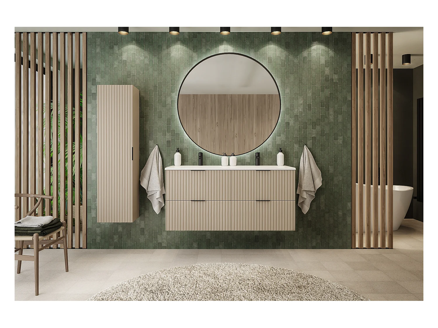 BADEZIMMERSCHRANK, Kaschmir, 35 x 136 x 27 cm, Schwarze Griffe