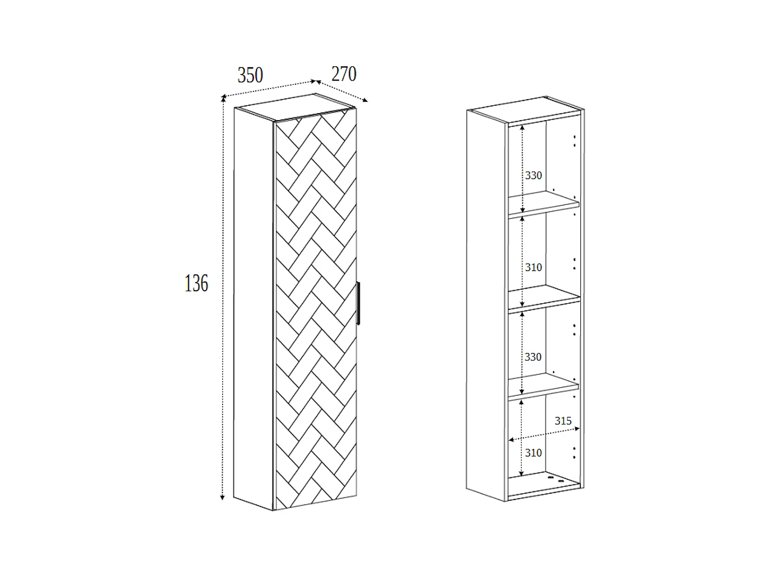 Meuble de salle de bain, Chêne Craft, 35 x 136 x 27 cm, poignées noires