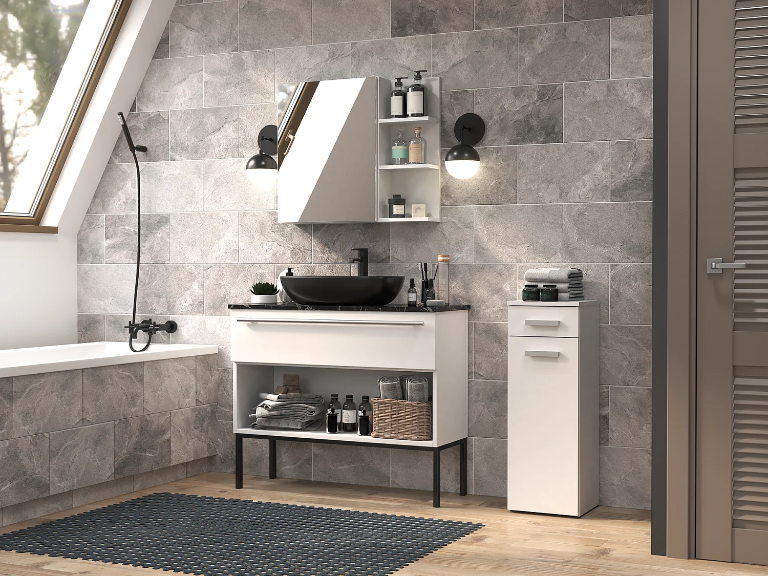 Meuble de salle de bain, Blanc Mat, 85 x 30 x 30 cm