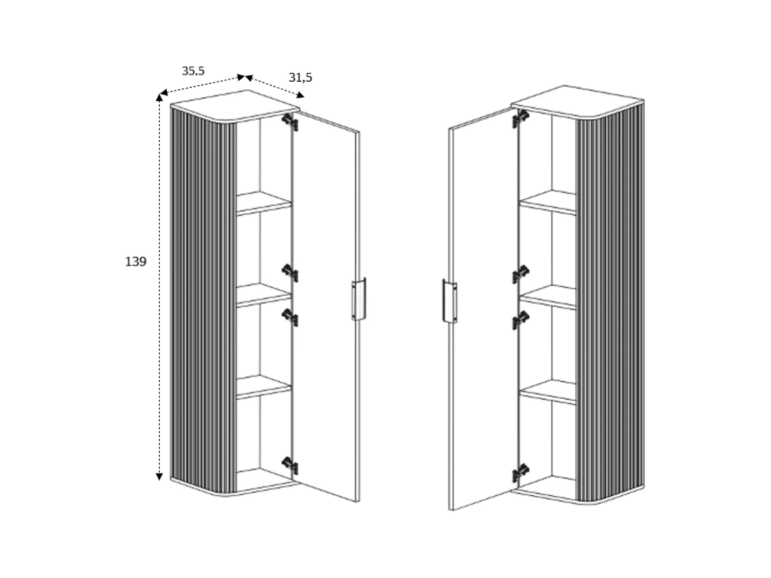 BADEZIMMERSCHRANK, Kaschmir Goldener Griff, 35,5 x 139 x 31,5 cm