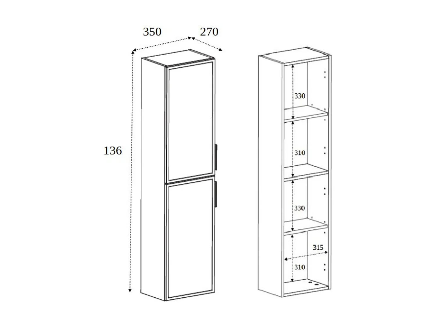 Badezimmerschrank, Dunkelgrau, Silberner Griff, 27 x 35 x 136 cm