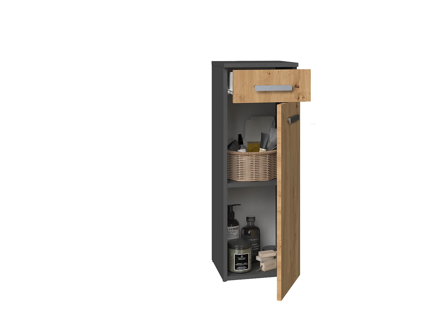 Meuble de salle de bain, Anthracite, Chêne Artisan, 85 x 30 x 30 cm