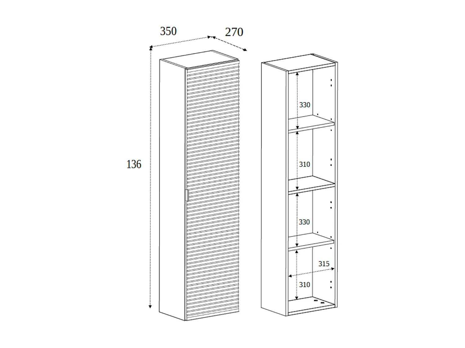 Meuble de salle de bain, Noir Mat, 35 x 136 x 27 cm, poignée noire