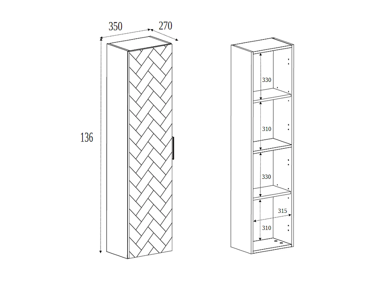 Meuble de salle de bain, Blanc Mat, 35 x 136 x 27 cm, poignées noires