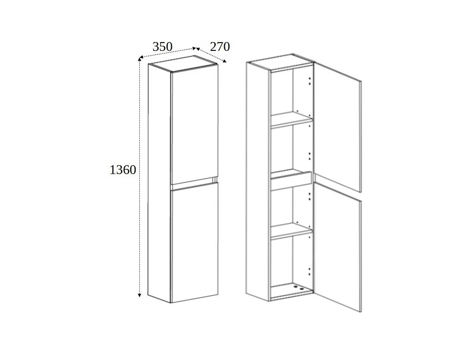 BADEZIMMERSCHRANK, Farbe: dunkle Eiche, 35 x 136 x 27 cm