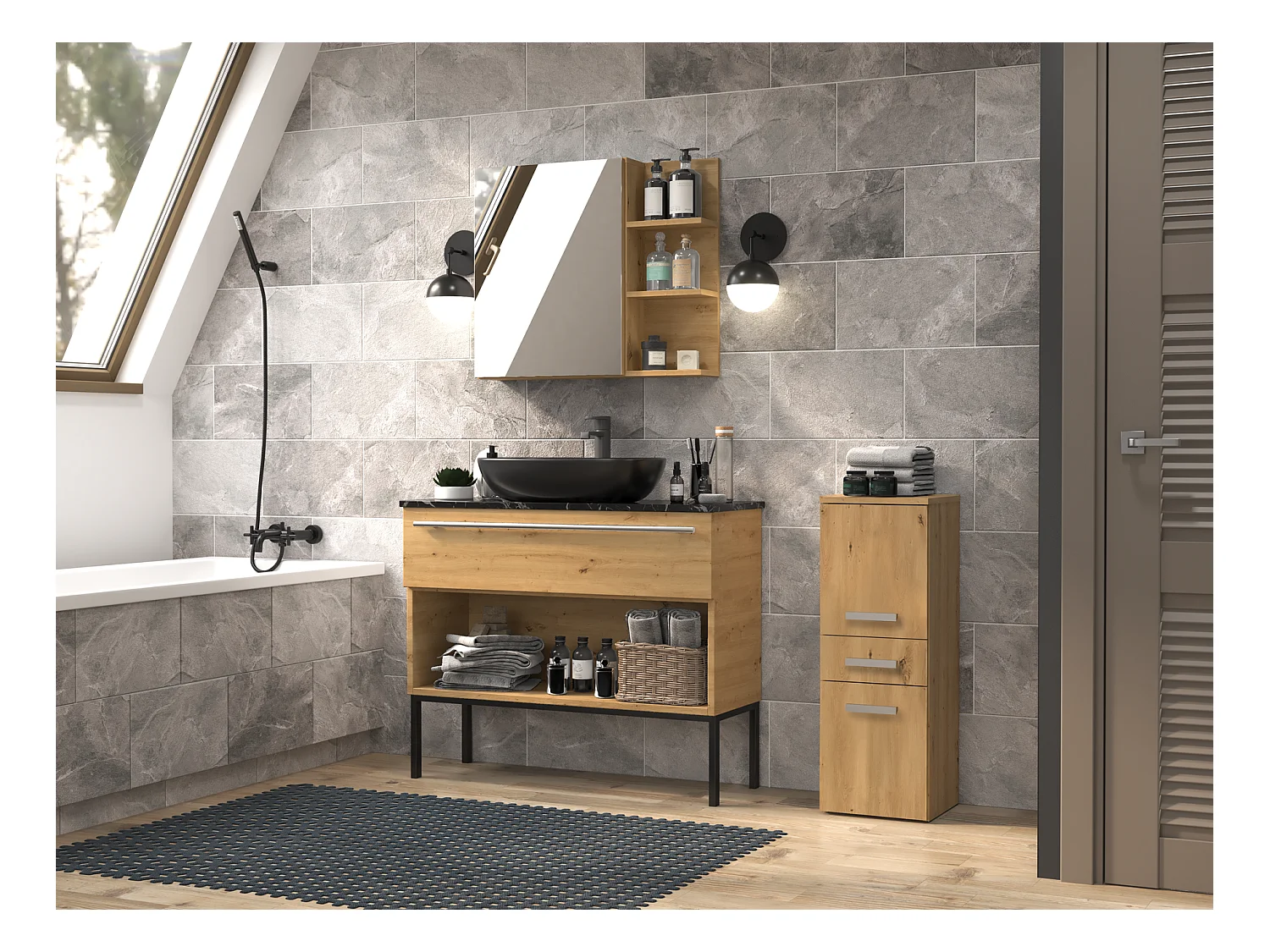 Meuble de salle de bain, Chêne Artisanal, 85 x 30 x 30 cm