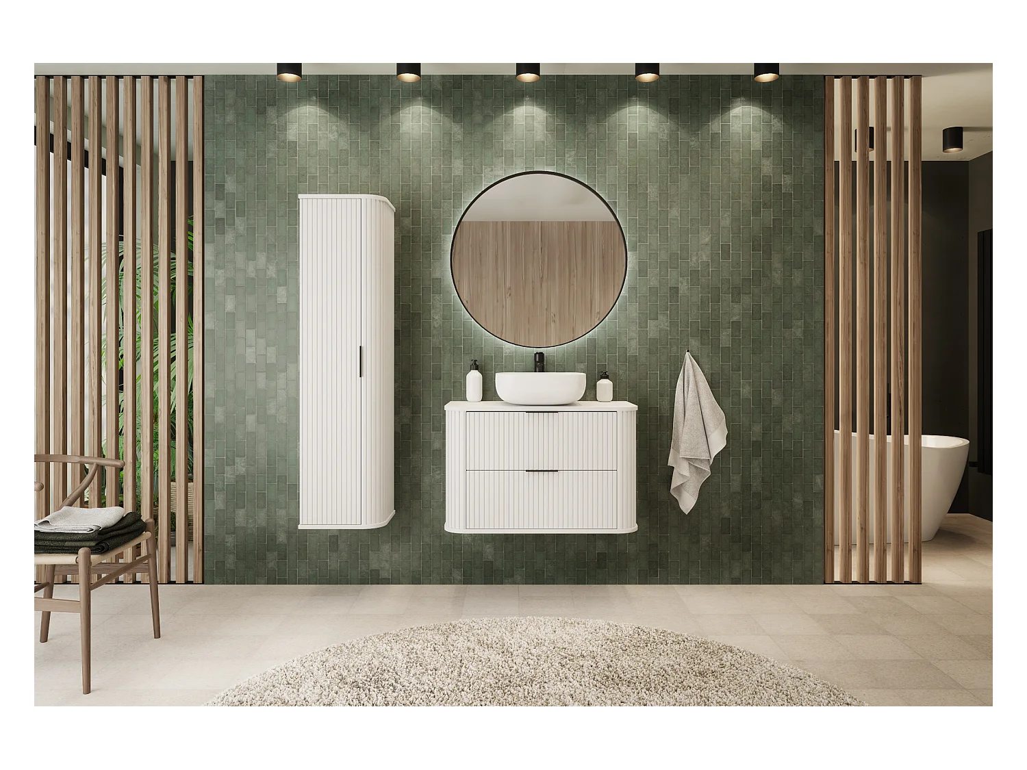 Meuble de salle de bain, blanc, poignée noire, 35,5 x 139 x 31,5 cm