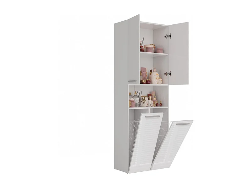 Meuble salle de bain, 174 x 30 x 60 cm, Blanc Mat / Blanc Brillant