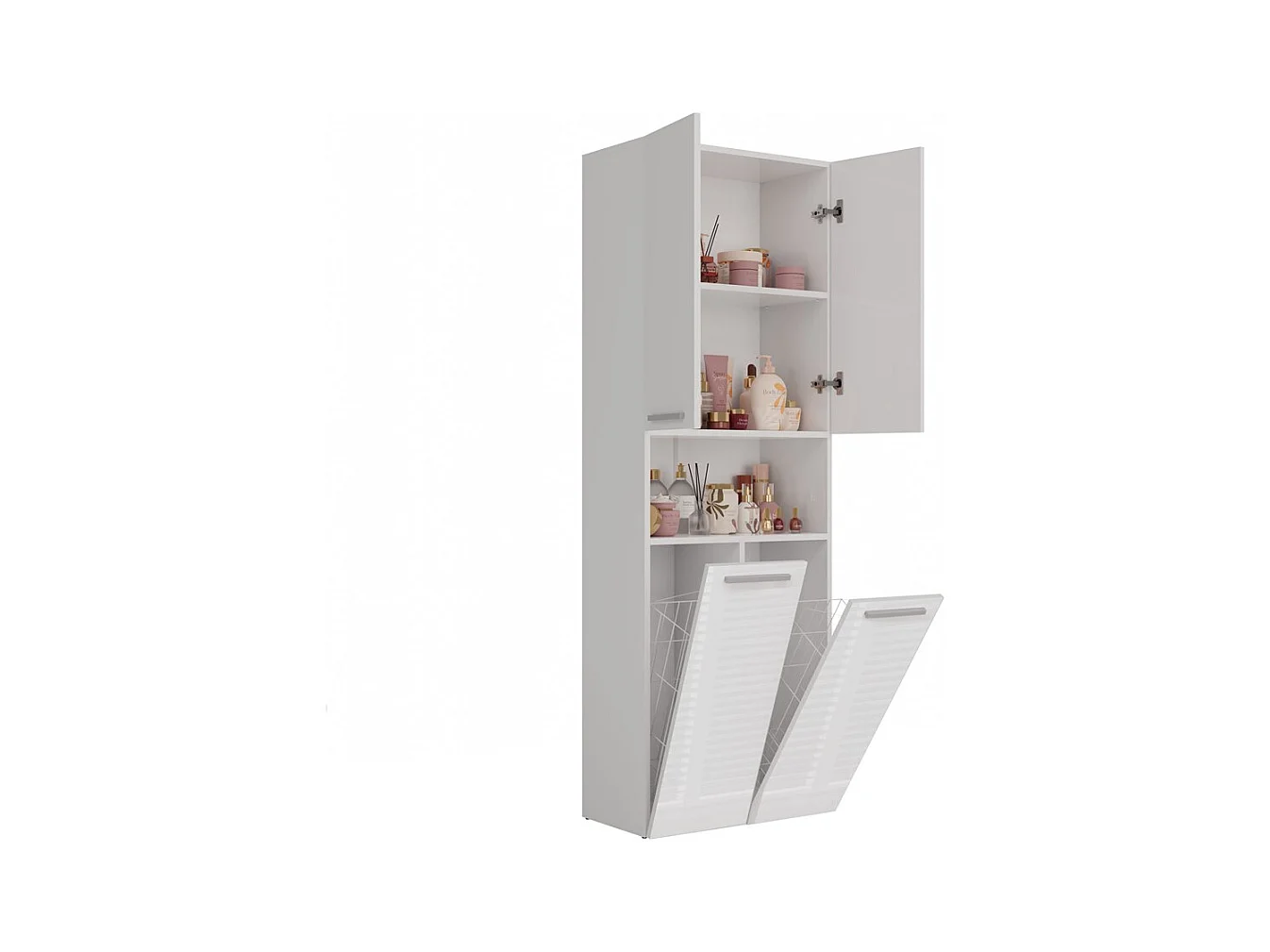 Meuble salle de bain, 174 x 30 x 60 cm, Blanc Mat / Blanc Brillant