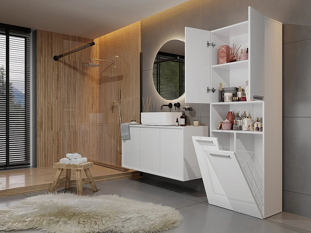 Meble łazienkowe, 174 x 30 x 60 cm, Biały Matowy / Biały Błyszczący