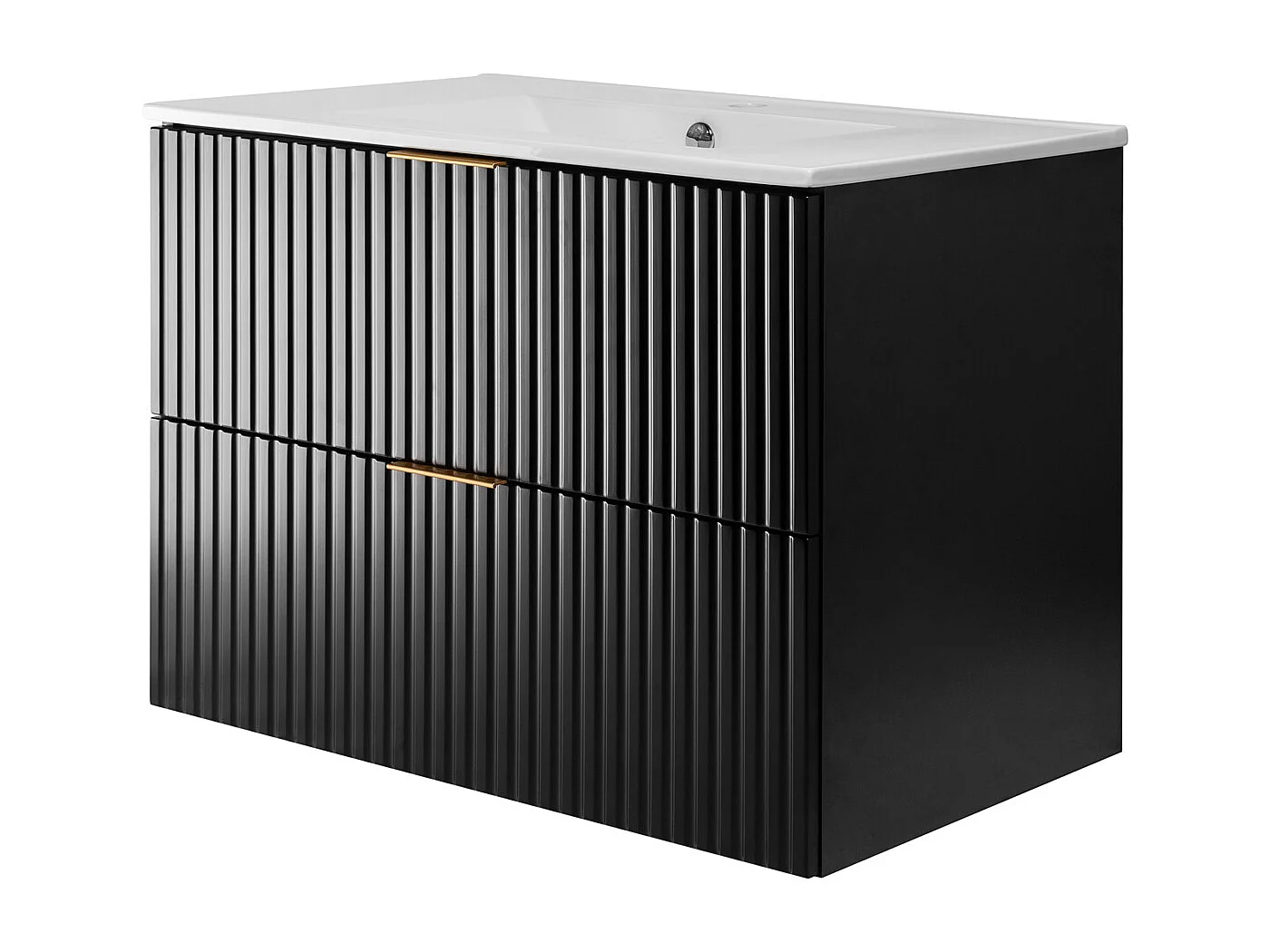 Meuble vasque, Noir Mat, 80 x 57 x 46 cm, poignée dorée, sans plateau