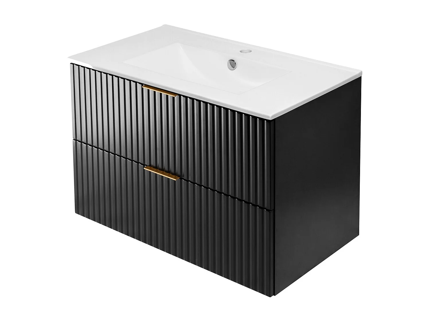 Meuble vasque, Noir Mat, 80 x 57 x 46 cm, poignée dorée, sans plateau