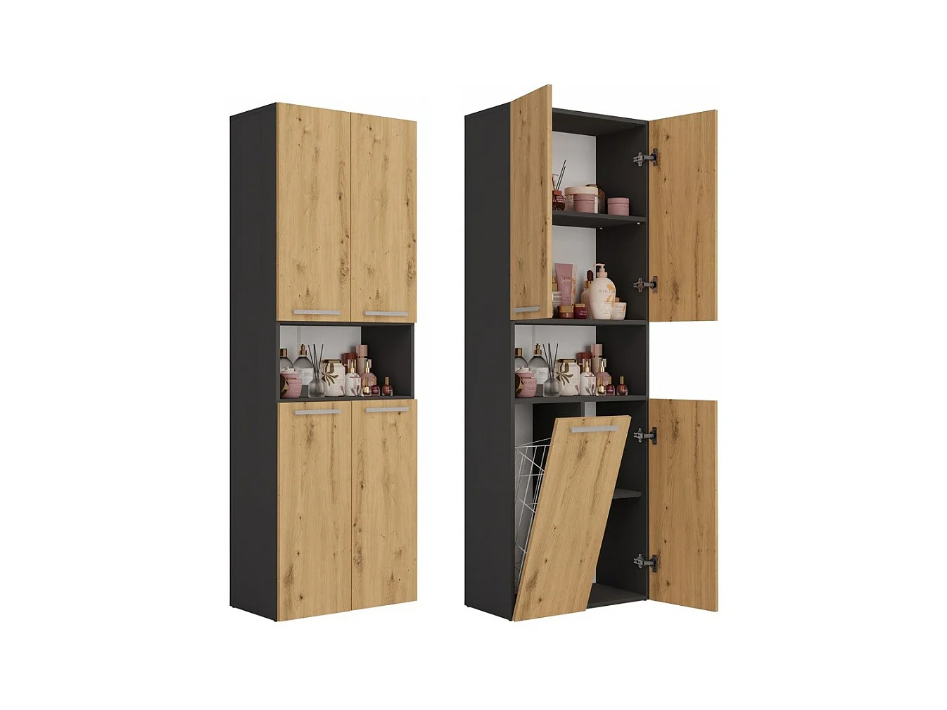 Badezimmermöbel, 174 x 30 x 60 cm, Anthrazit / Artisan Oak