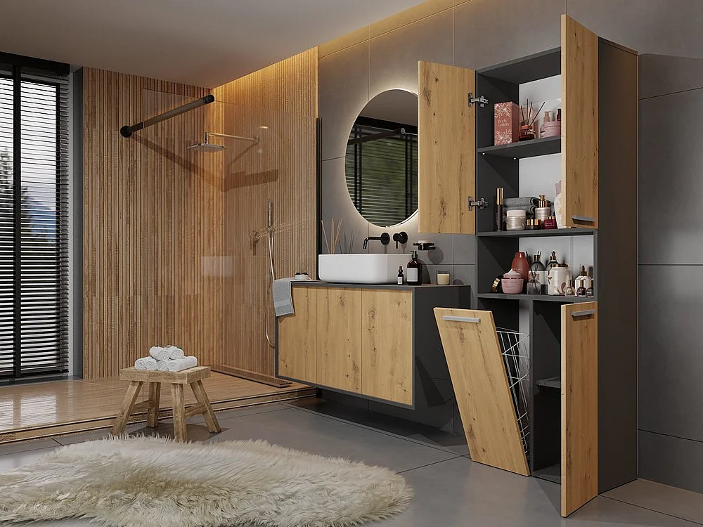 Móveis de banheiro, 174 x 30 x 60 cm, Antracite / Carvalho Artesanal