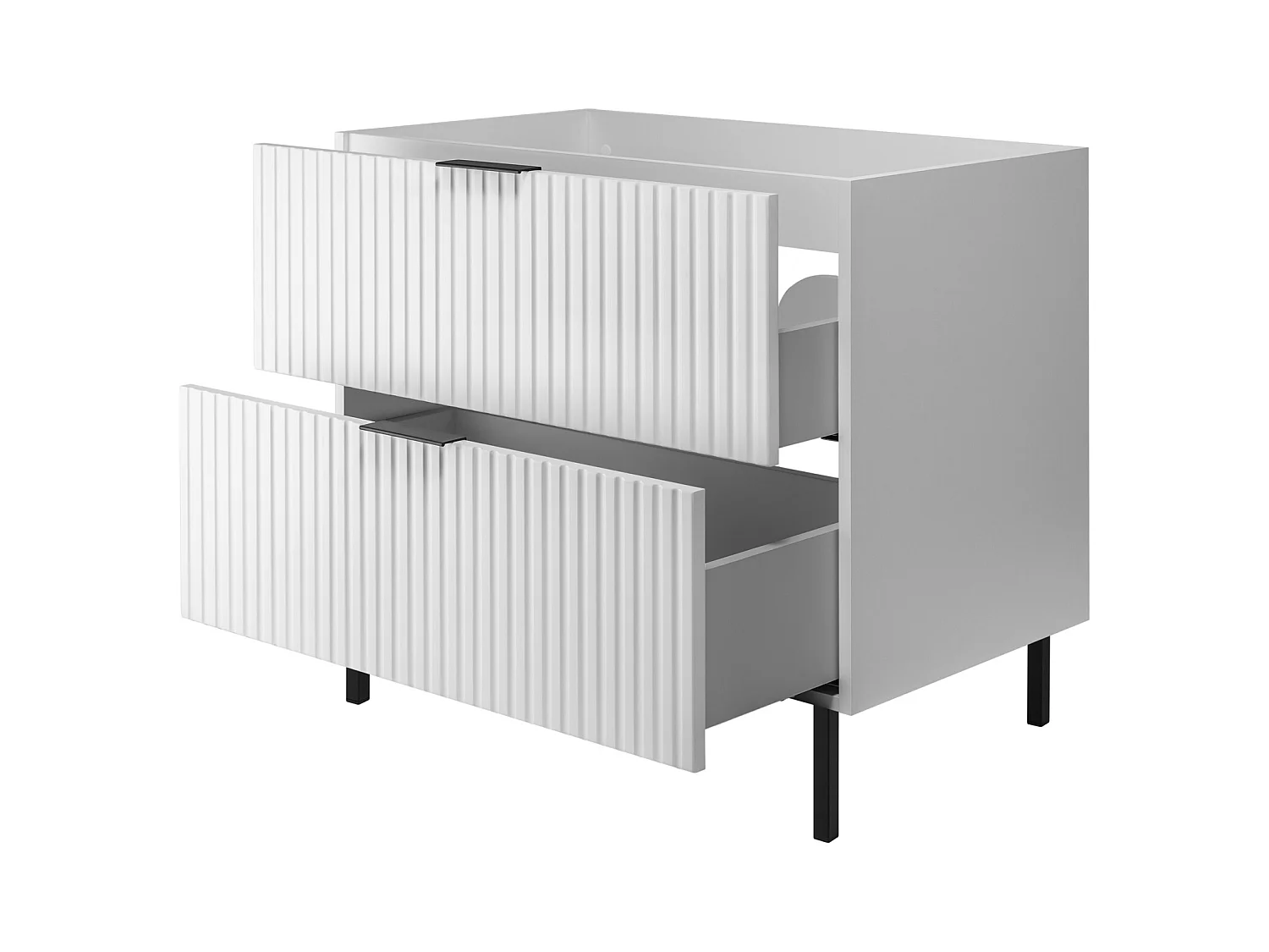 Meuble vasque, Blanc + poignée noire, 80 x 77 x 46 cm, pieds noirs, sans plateau