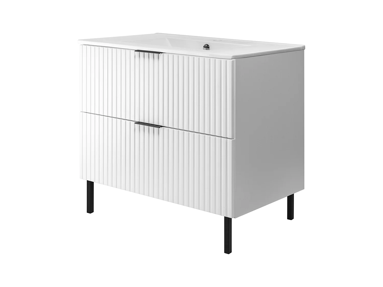 Meuble vasque, Blanc + poignée noire, 80 x 77 x 46 cm, pieds noirs, sans plateau