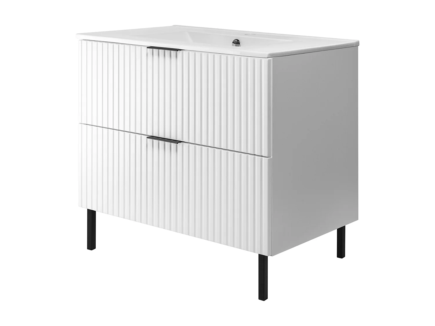 Meuble vasque, Blanc + poignée noire, 80 x 77 x 46 cm, pieds noirs, sans plateau