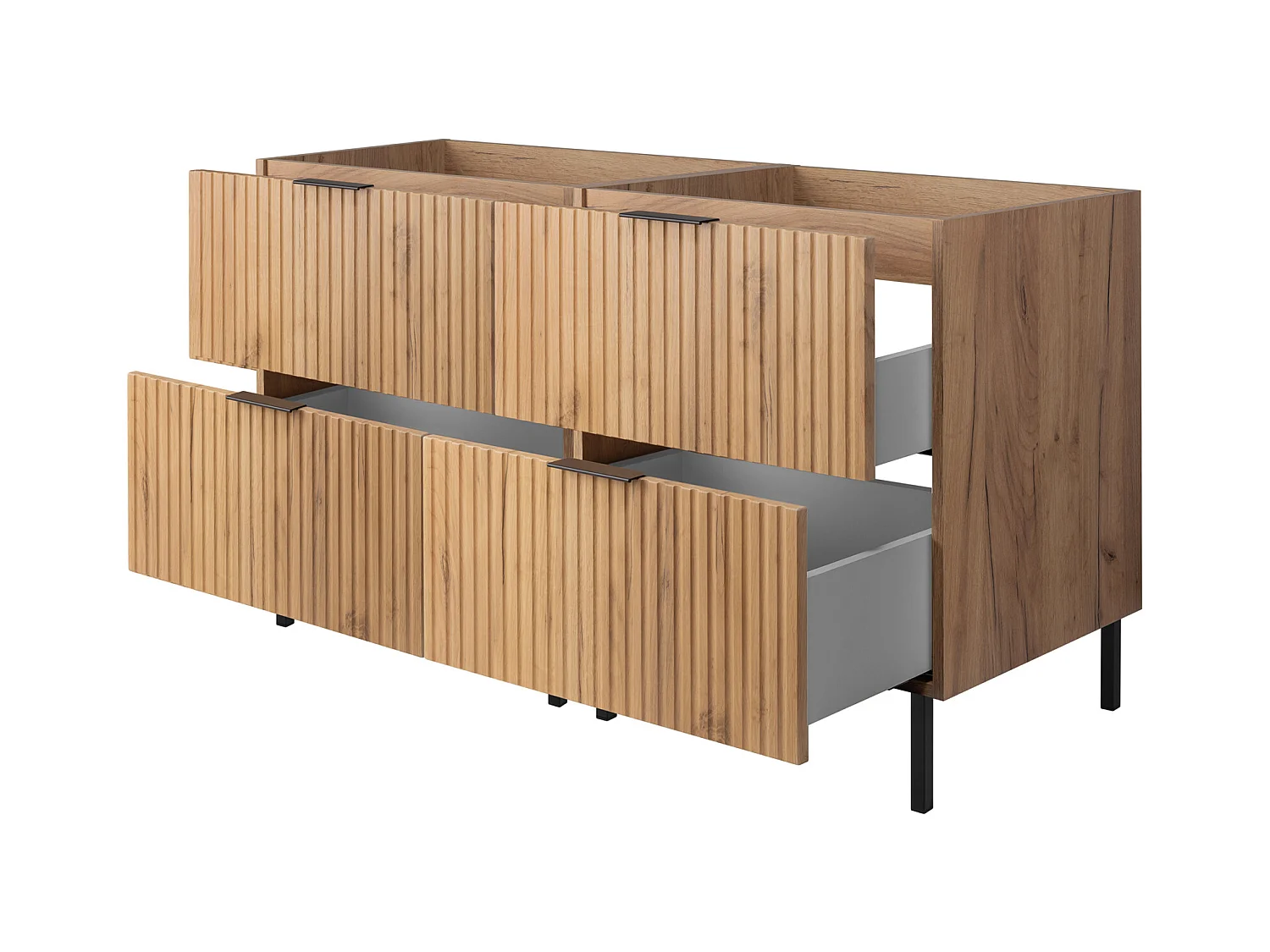 Meuble vasque, Chêne Craft, 120 (2 x 60)  x 77 x 46 cm, poignée noire, sans plateau