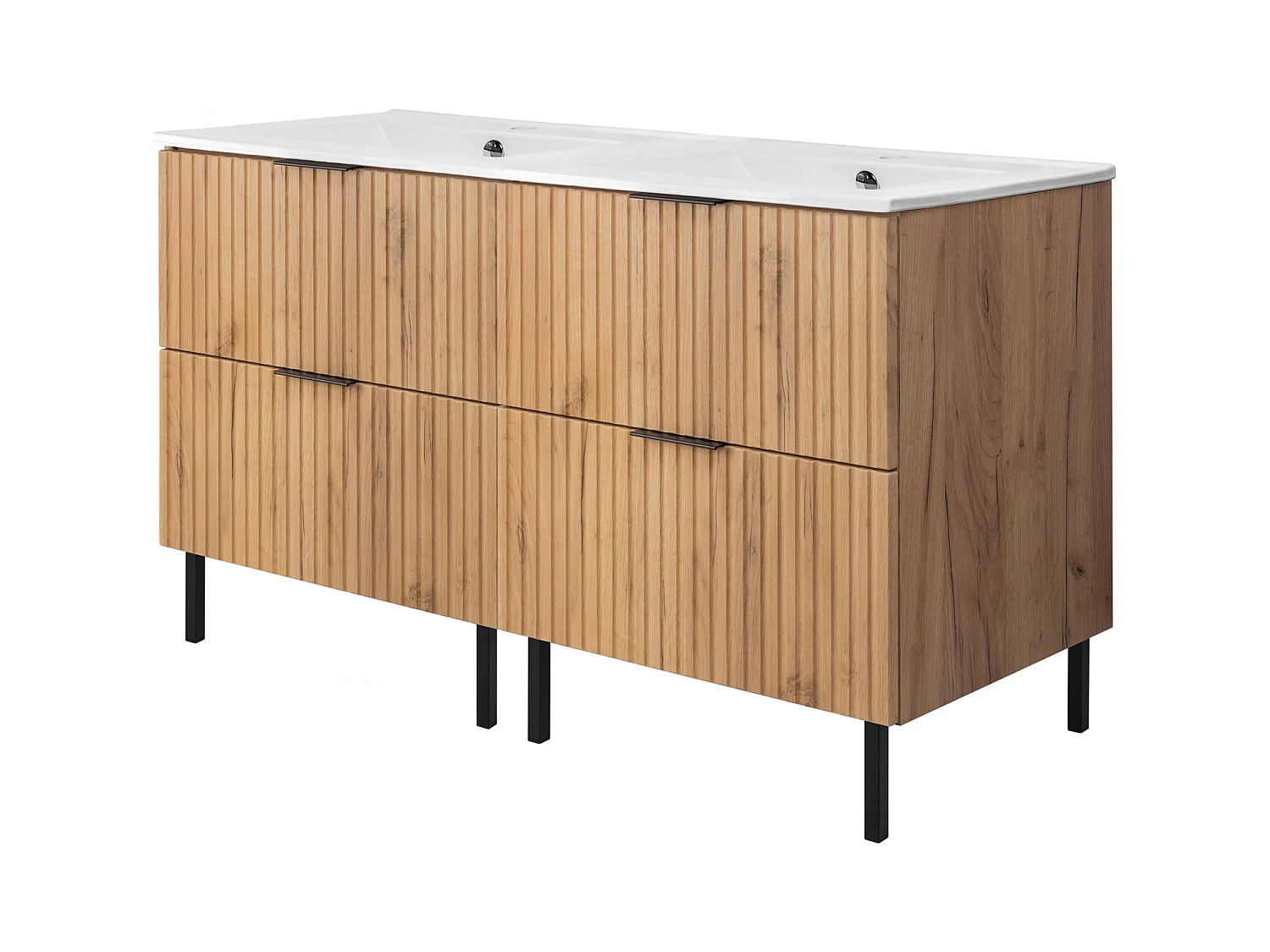 Meuble vasque, Chêne Craft, 120 (2 x 60)  x 77 x 46 cm, poignée noire, sans plateau