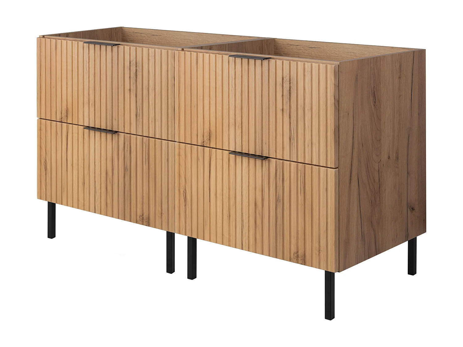 Szafka pod umywalkę, Dąb Craft + czarny uchwyt, 120 x 77 x 46 cm, nogi czarne, bez blatu