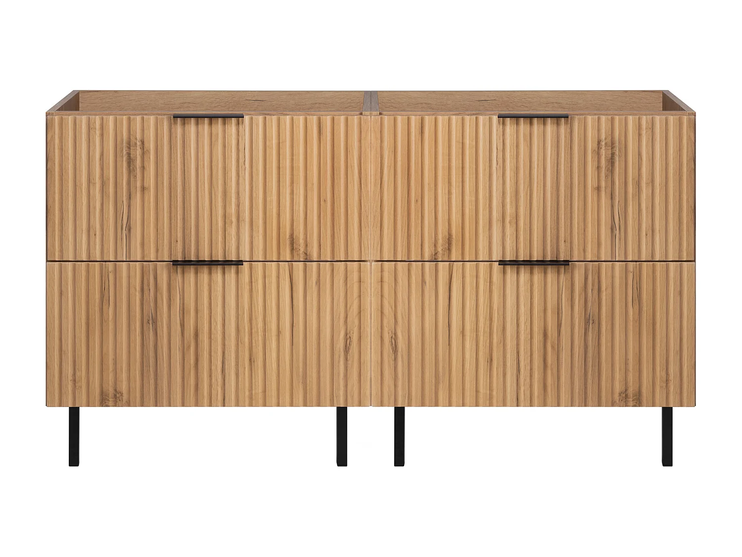 Szafka pod umywalkę, Dąb Craft + czarny uchwyt, 120 x 77 x 46 cm, nogi czarne, bez blatu