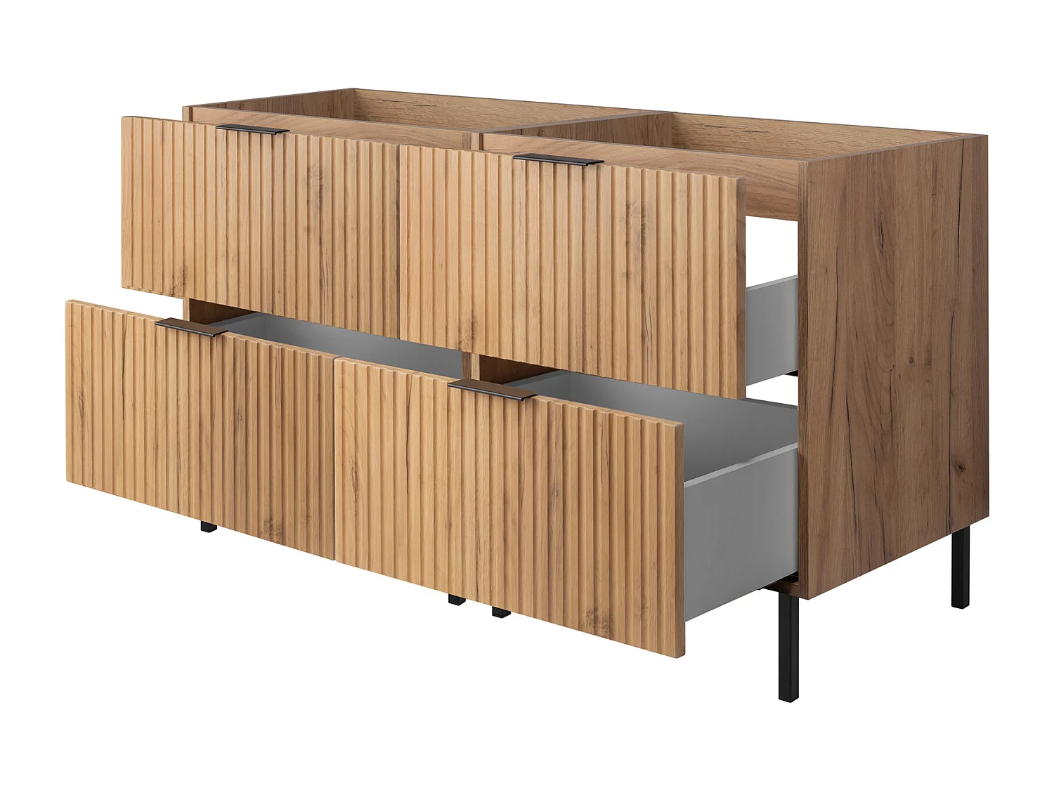 Meuble vasque, Chêne Craft, 120 (2 x 60)  x 77 x 46 cm, poignée noire, sans plateau