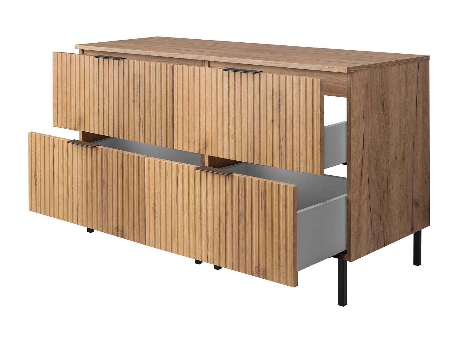 Meuble vasque, Chêne Craft + poignée noire, 120 (2 x 60)  x 77 x 46 cm