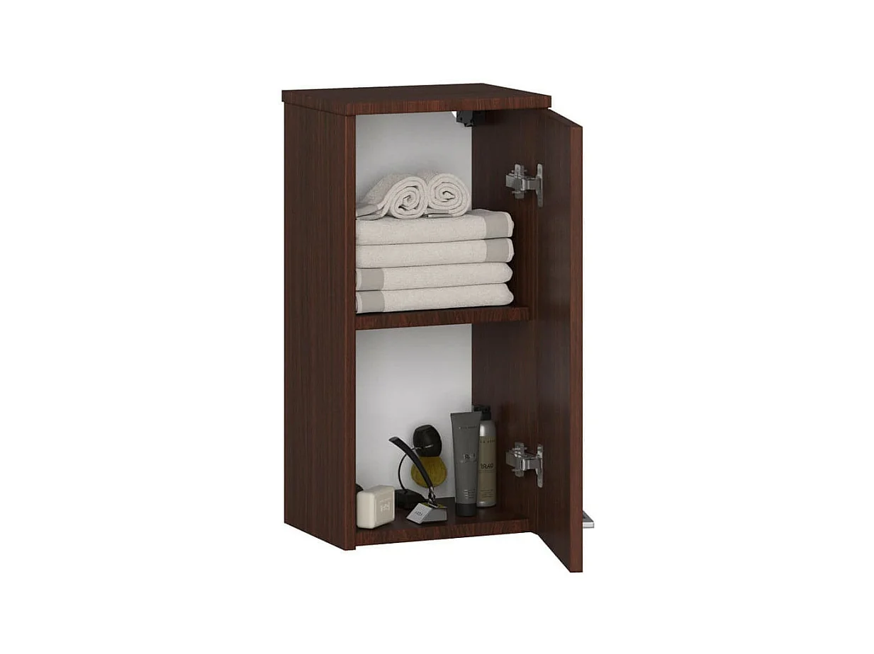 Meuble de salle de bain suspendu : 1 porte, 2 étagères, wengé, 30 x 60 x 22,5 cm