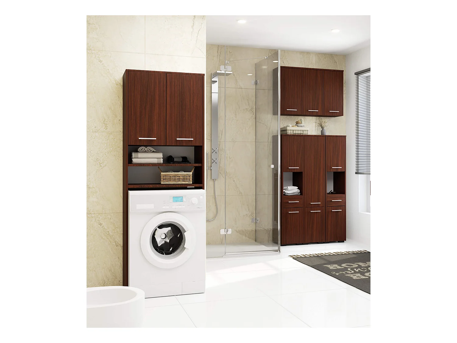 Meuble de salle de bain suspendu : 1 porte, 2 étagères, wengé, 30 x 60 x 22,5 cm