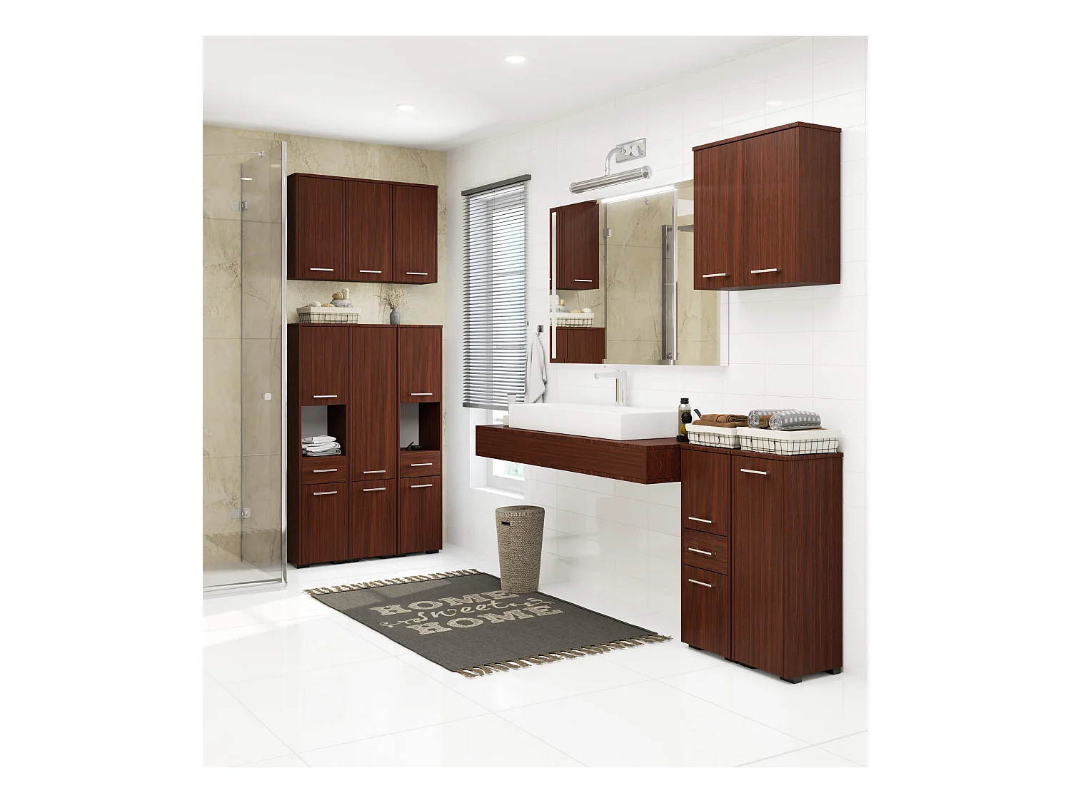 Meuble de salle de bain suspendu : 1 porte, 2 étagères, wengé, 30 x 60 x 22,5 cm