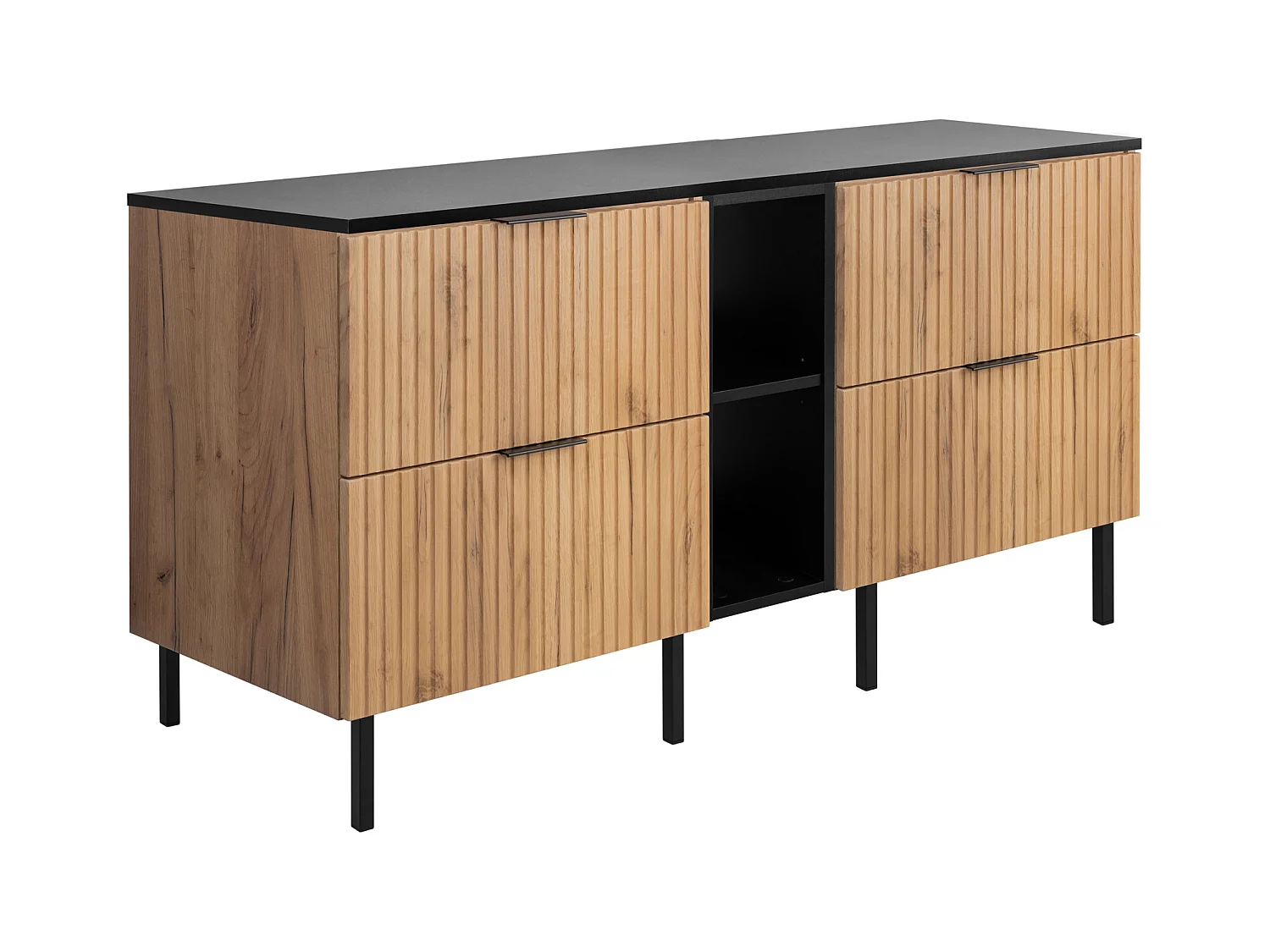 Meuble vasque, Chêne Craft / Noir + poignée noire, 140 x 77 x 46 cm, pieds noirs + Plan de travail