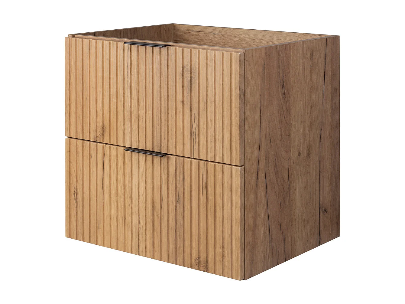 Waschtischunterschrank, Eiche Craft / Schwarz + schwarzer Griff, 140 (2 x 60 + 20) x 77 x 46 cm + Arbeitsplatte, schwarze Beine