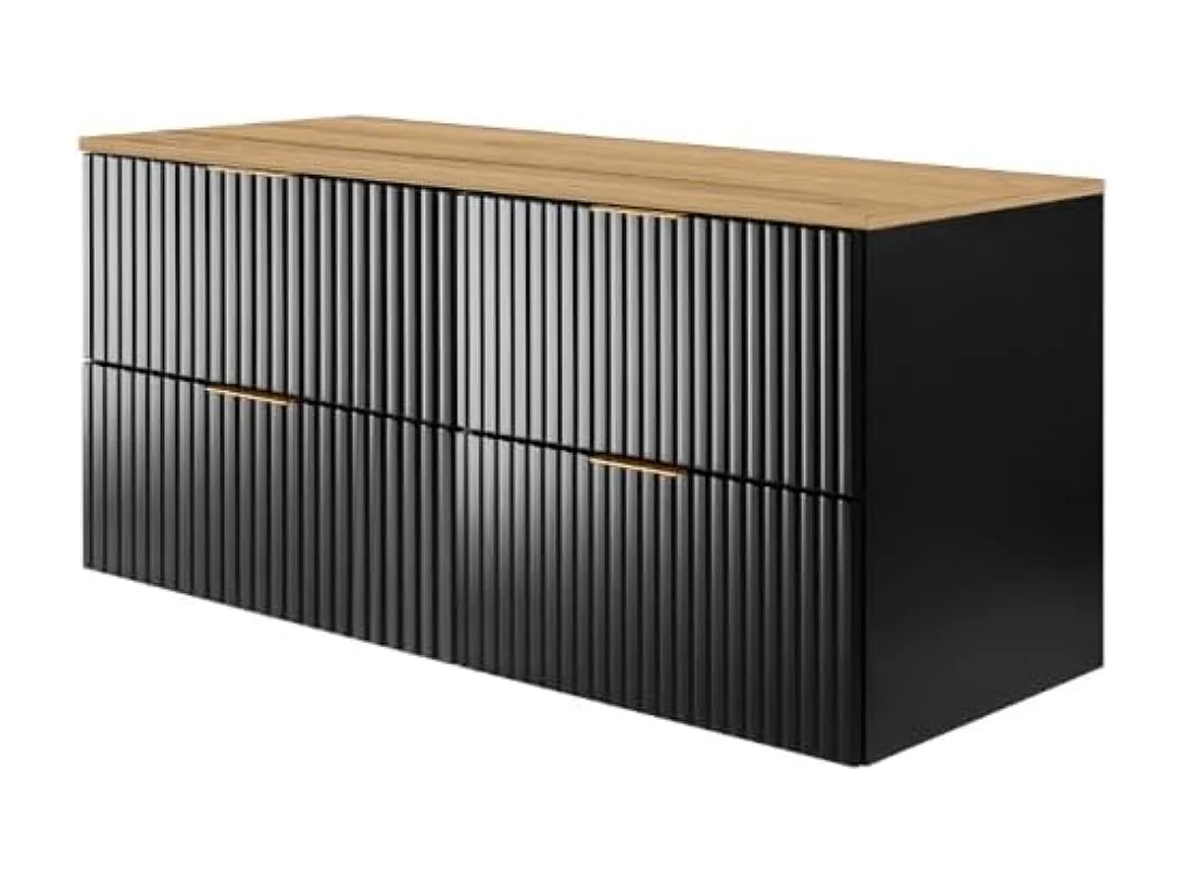 Meuble vasque, Noir / Chêne Craft + poignée dorée, 120 (2 x 60) x 57 x 46 cm