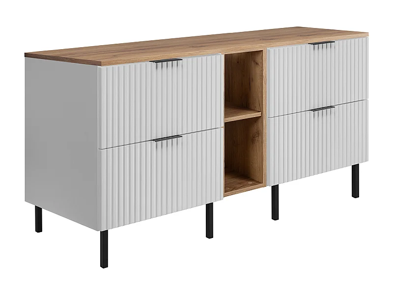 Mobile lavabo, Bianco / Rovere Craft+ maniglia nera, 140 ( 2 x 60 + 20) x 77 x 46 cm + Piano, piedi neri