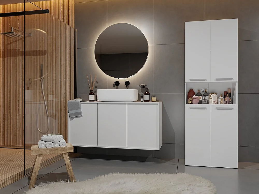 Meuble salle de bain, 174 x 30 x 60 cm, Blanc Mat