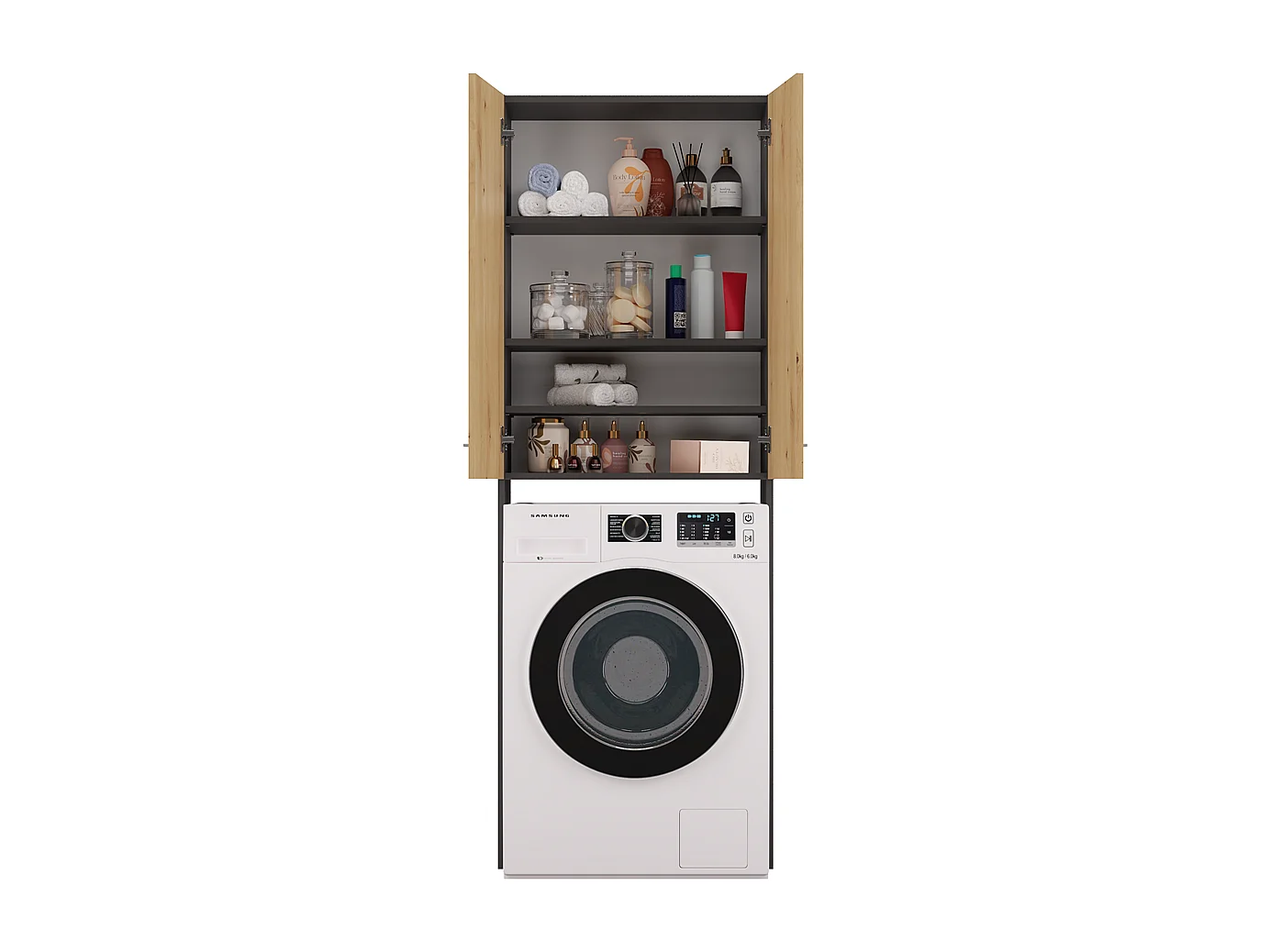 Armoire pour machine à laver, 30 x 64 x 180 cm, Anthracite / Chêne Artisan
