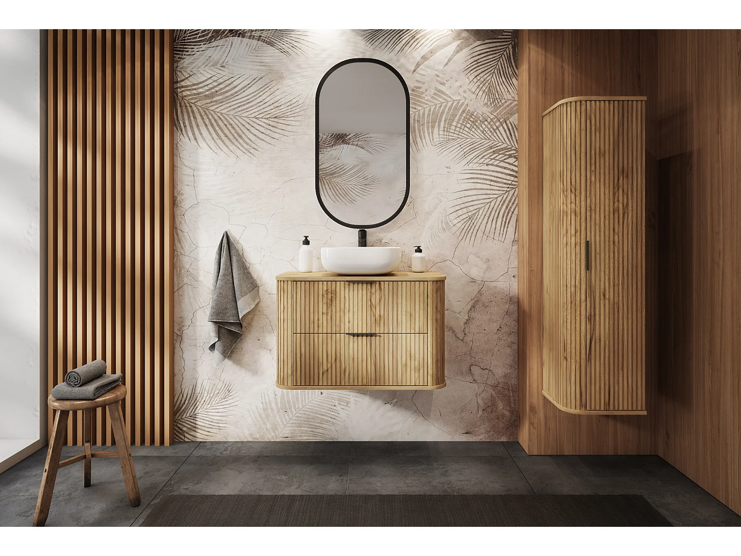 Meuble de salle de bain, Chêne Craft avec poignée noire, 80,4 x 51,7 x 41,5 cm