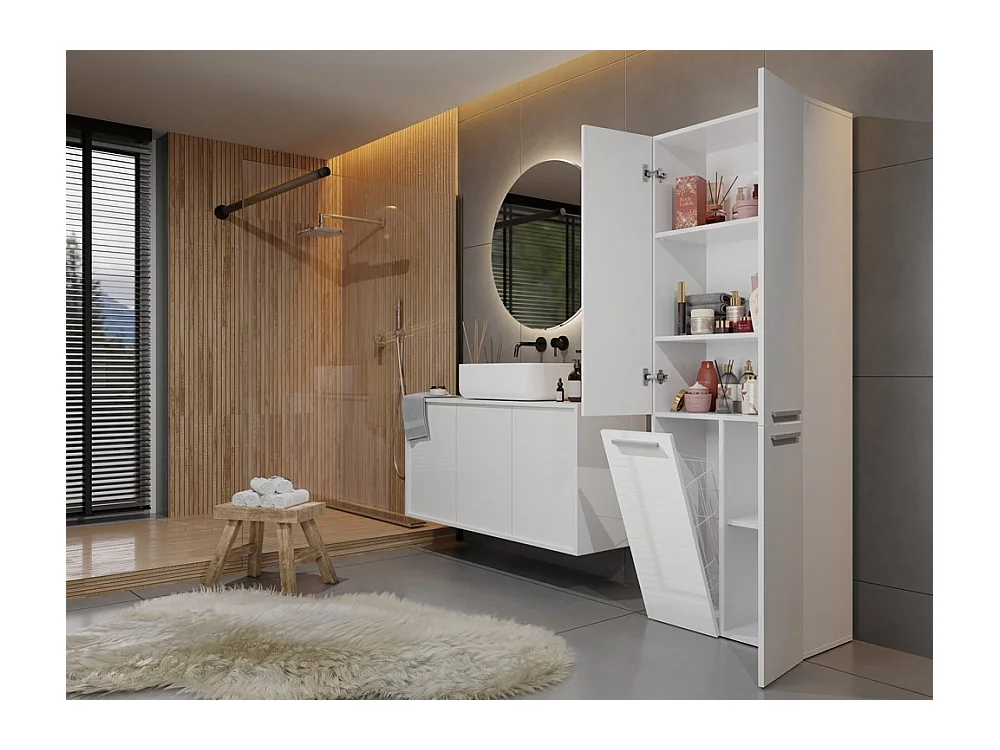 Badezimmermöbel, 174 x 30 x 60 cm, Mattweiß / Hochglanzweiß