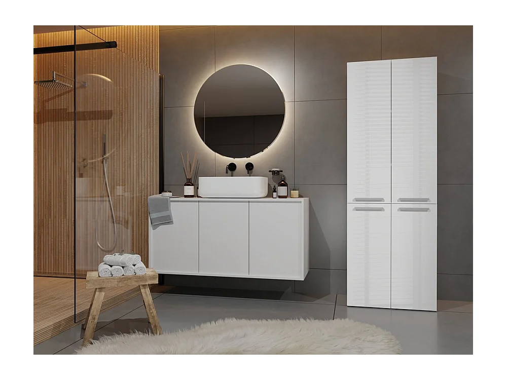 Badezimmermöbel, 174 x 30 x 60 cm, Mattweiß / Hochglanzweiß