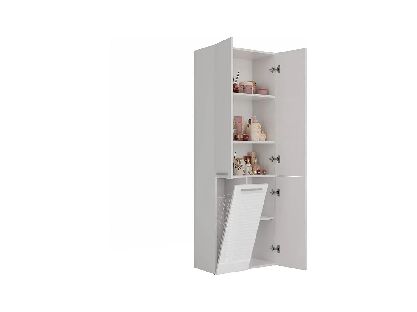 Meuble salle de bain, 174 x 30 x 60 cm, Blanc Mat / Blanc Brillant