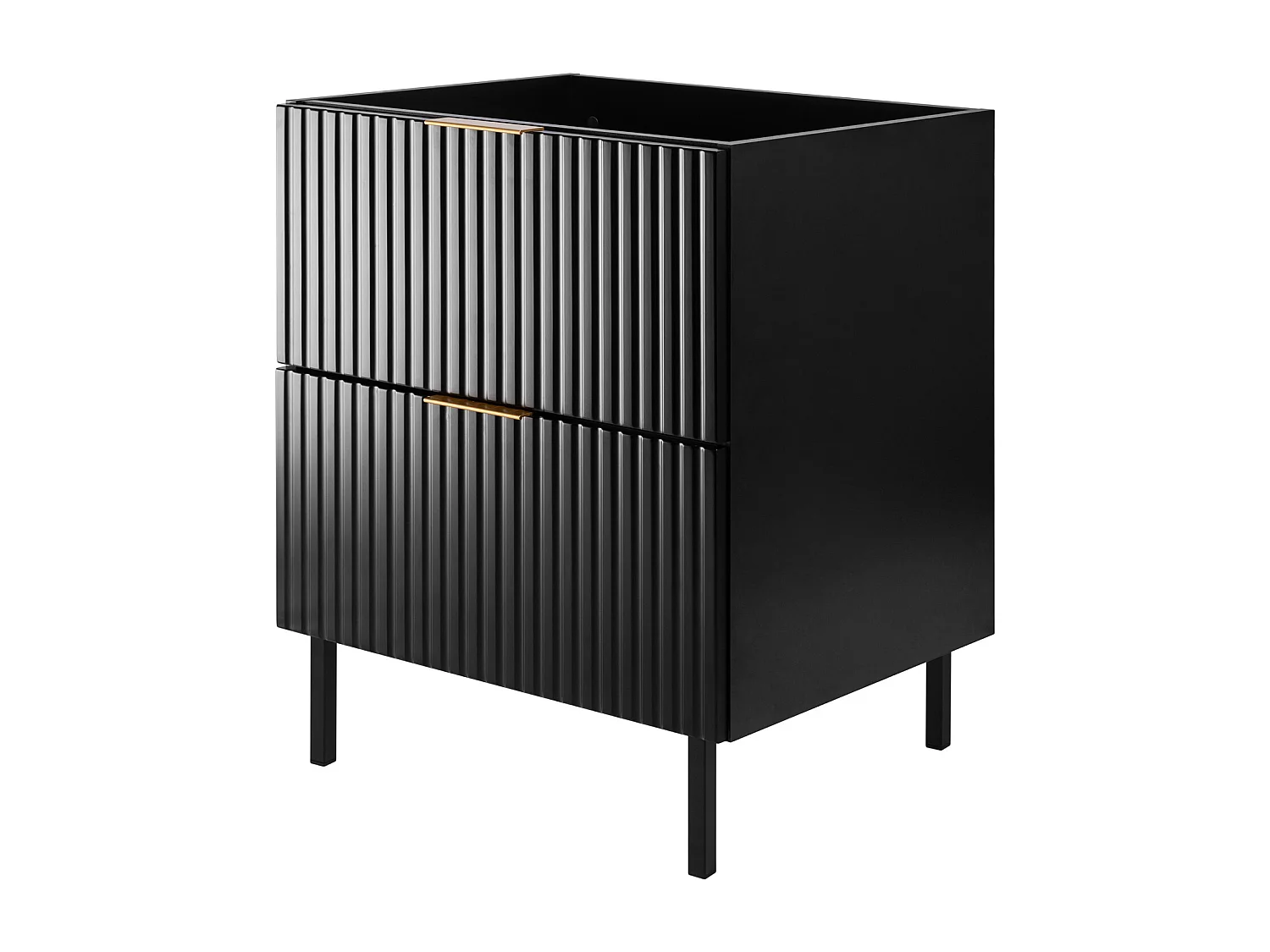 Meuble vasque, Noir, 60 x 77 x 46 cm, poignée dorée, pieds noirs, sans plateau