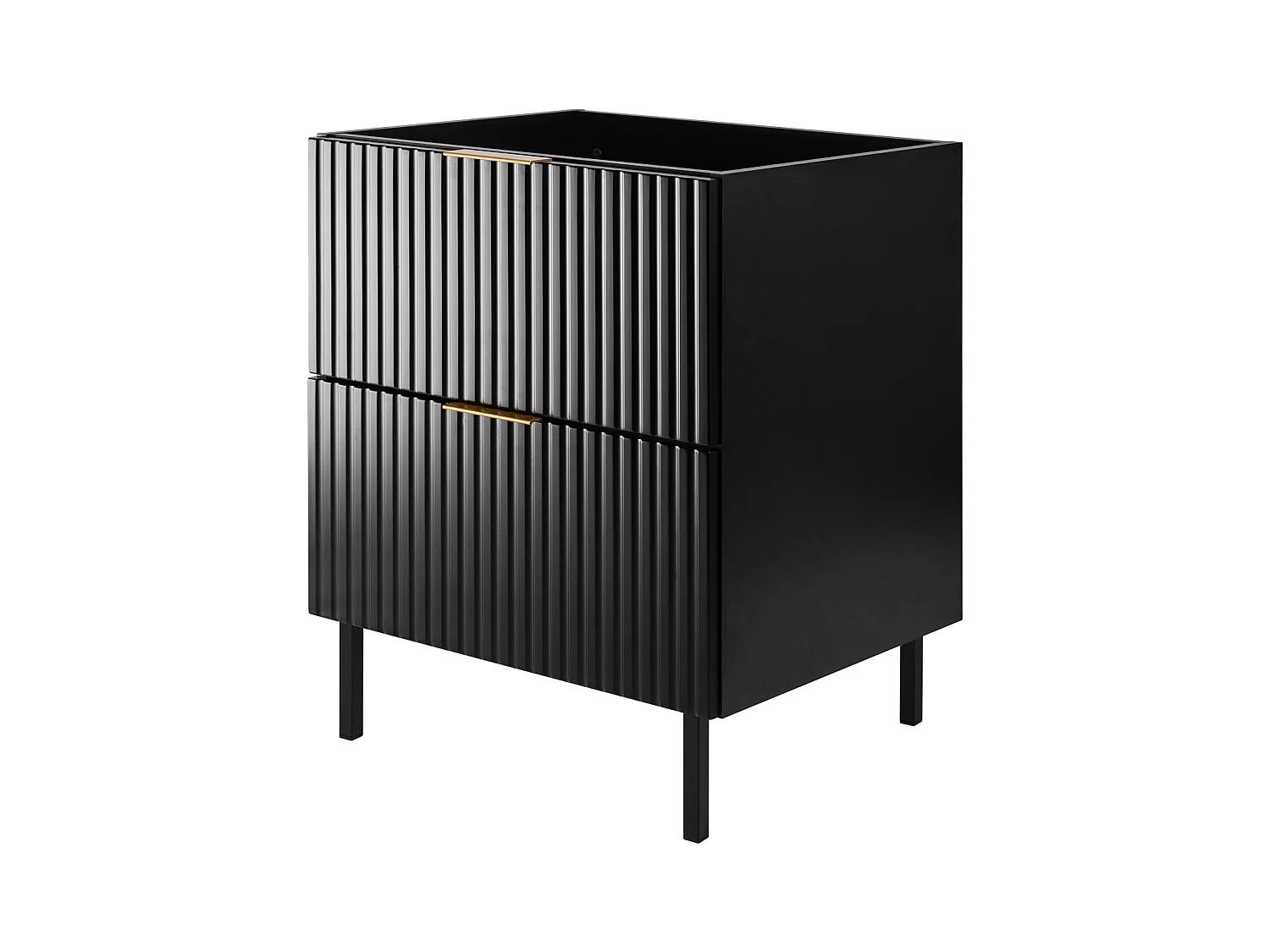 Meuble vasque, Noir, 60 x 77 x 46 cm, poignée dorée, pieds noirs, sans plateau