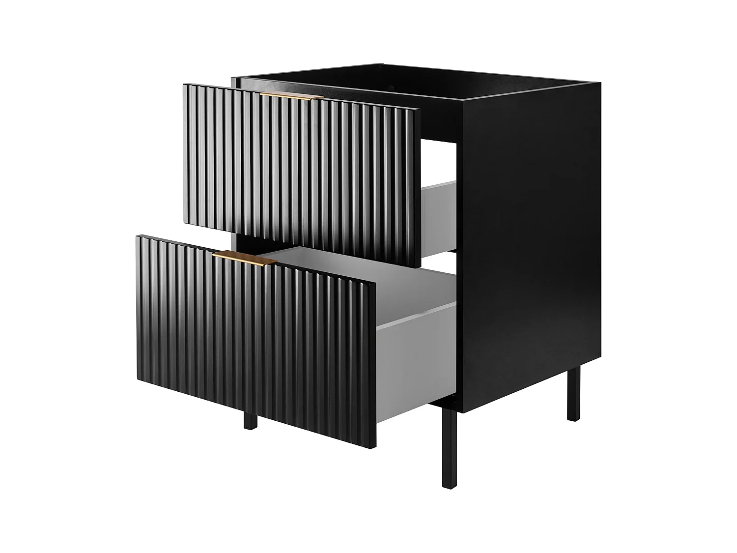 Meuble vasque, Noir, 60 x 77 x 46 cm, poignée dorée, pieds noirs, sans plateau