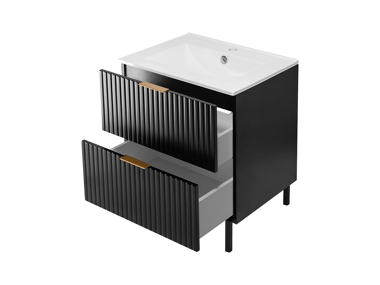 Meuble vasque, Noir, 60 x 77 x 46 cm, poignée dorée, pieds noirs, sans plateau