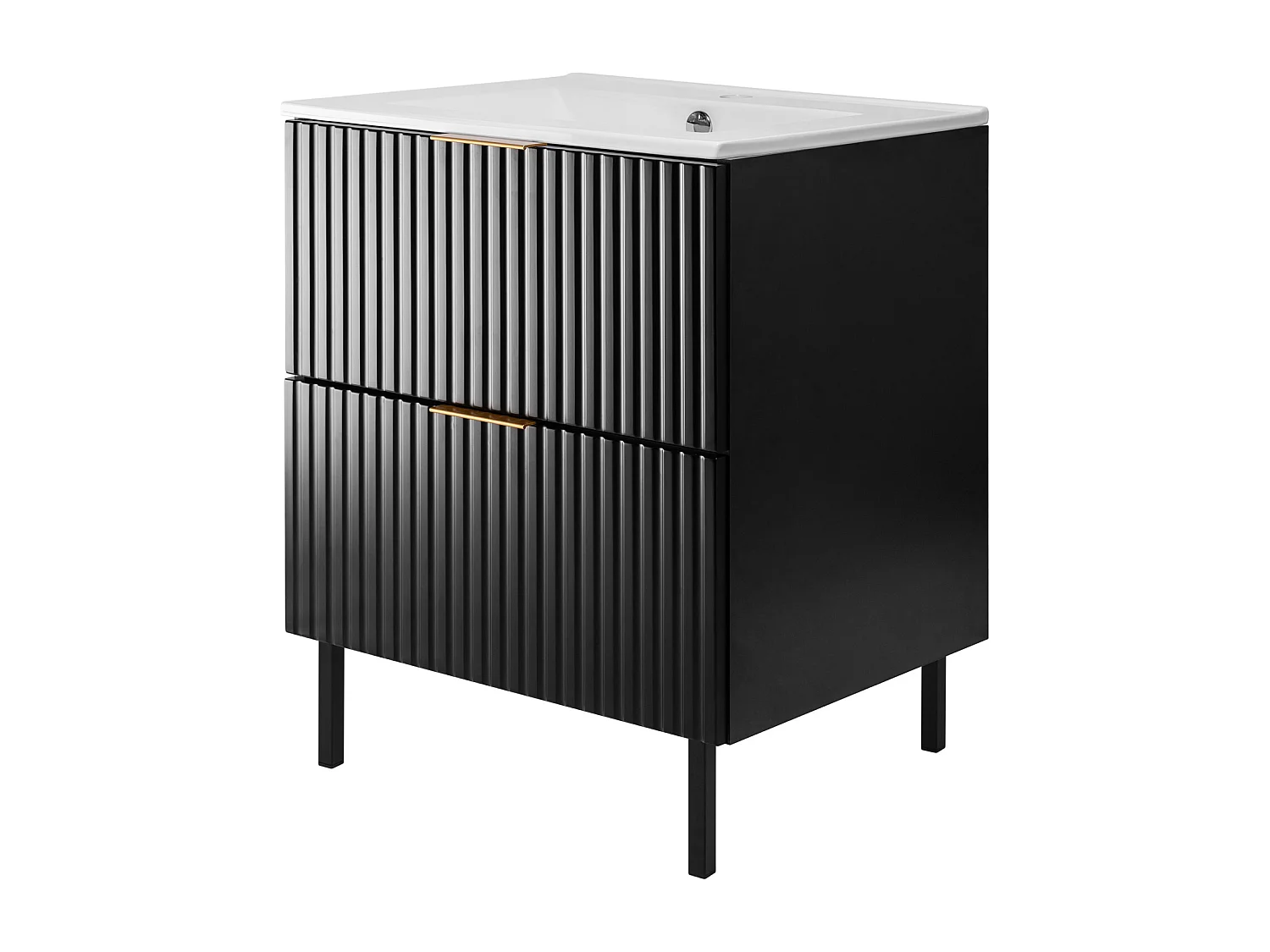 Meuble vasque, Noir, 60 x 77 x 46 cm, poignée dorée, pieds noirs, sans plateau