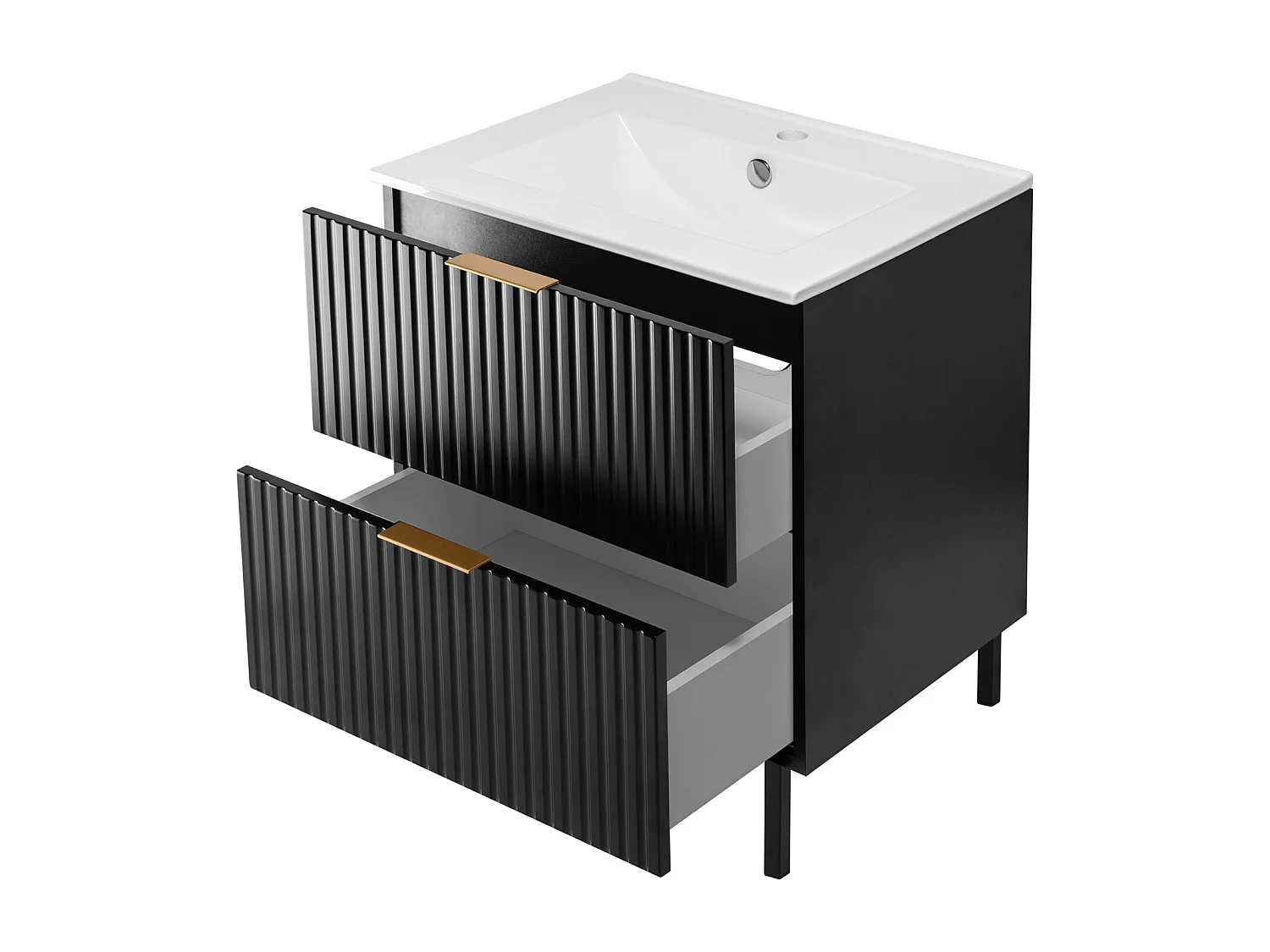 Meuble vasque, Noir, 60 x 77 x 46 cm, poignée dorée, pieds noirs, sans plateau